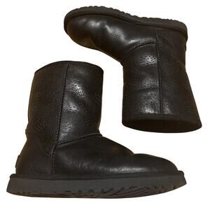 Women’s UGG Australia Triana Seaweed Boots Black Leather Shearling Sz 6